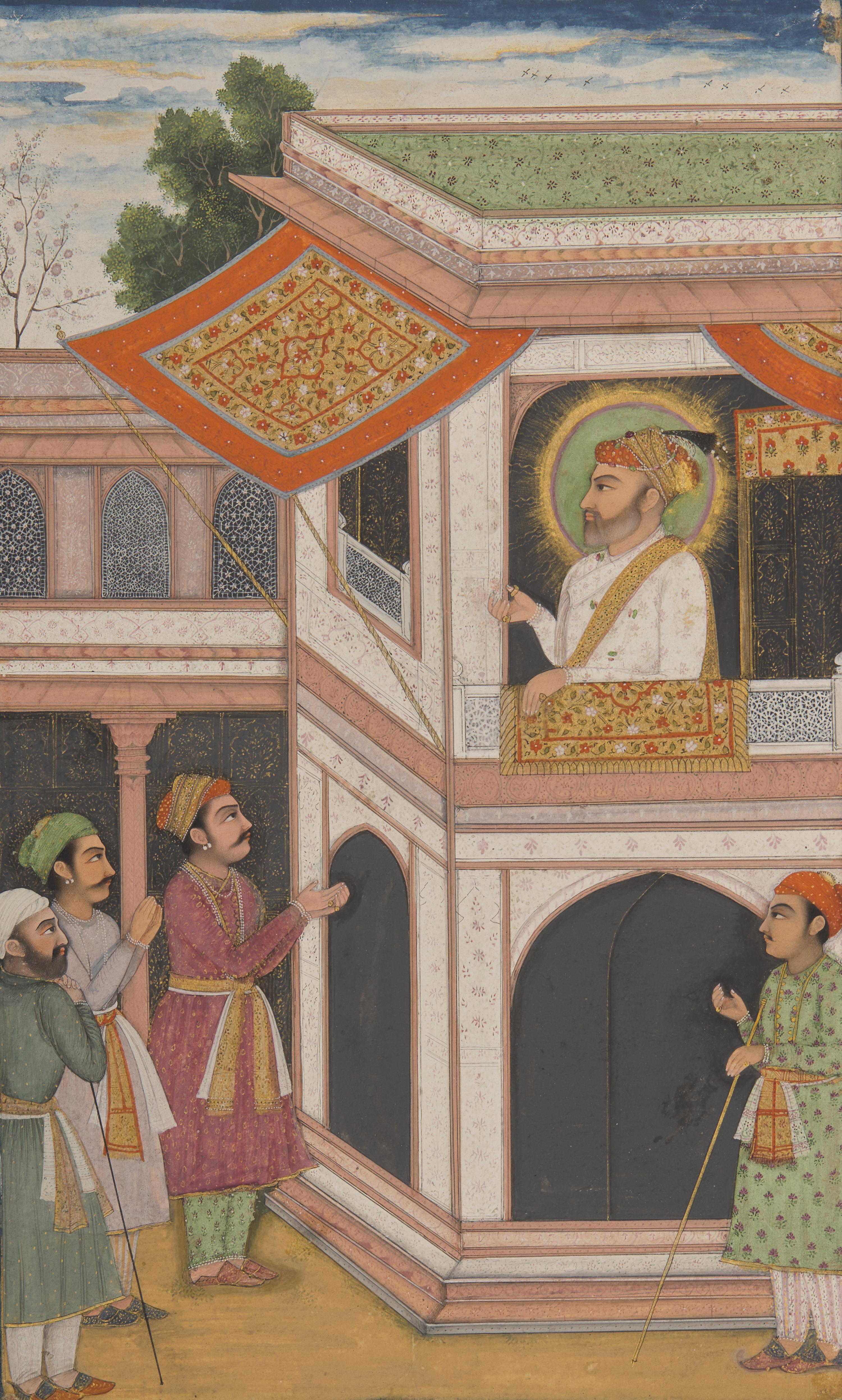 A Fine Folio Painting of Emperor Aurangzeb Alamgir Seated at a Balcony Window, North India, Lucknow or Delhi, 19th/20th Century