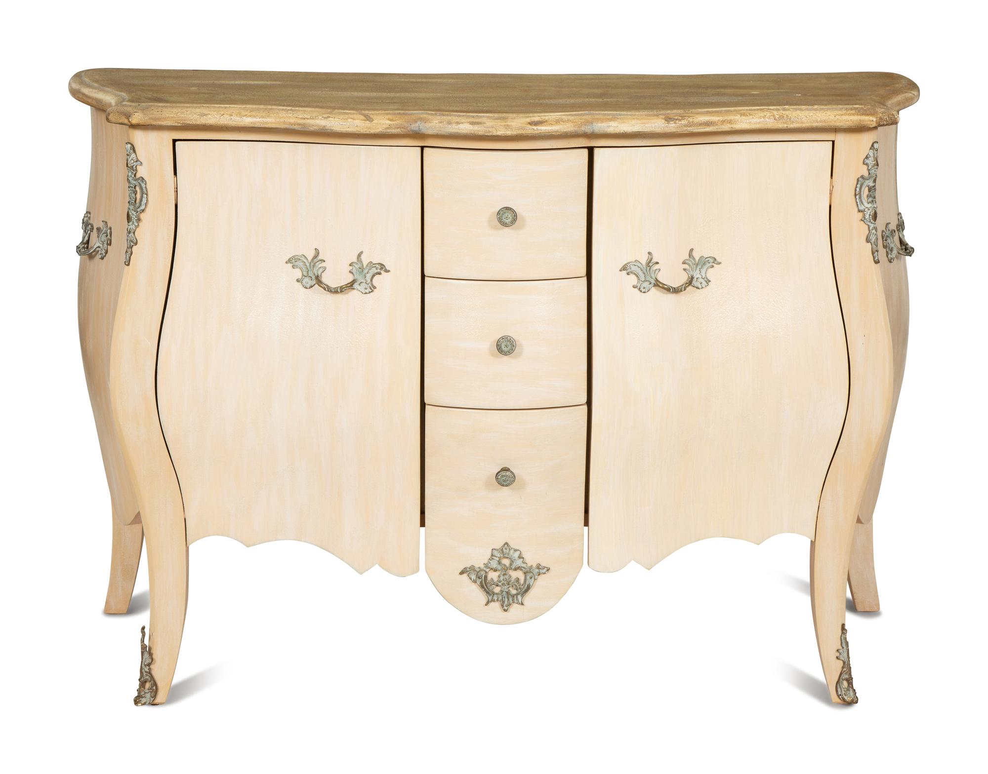 A Painted and Parcel-Gilt Bombé Commode