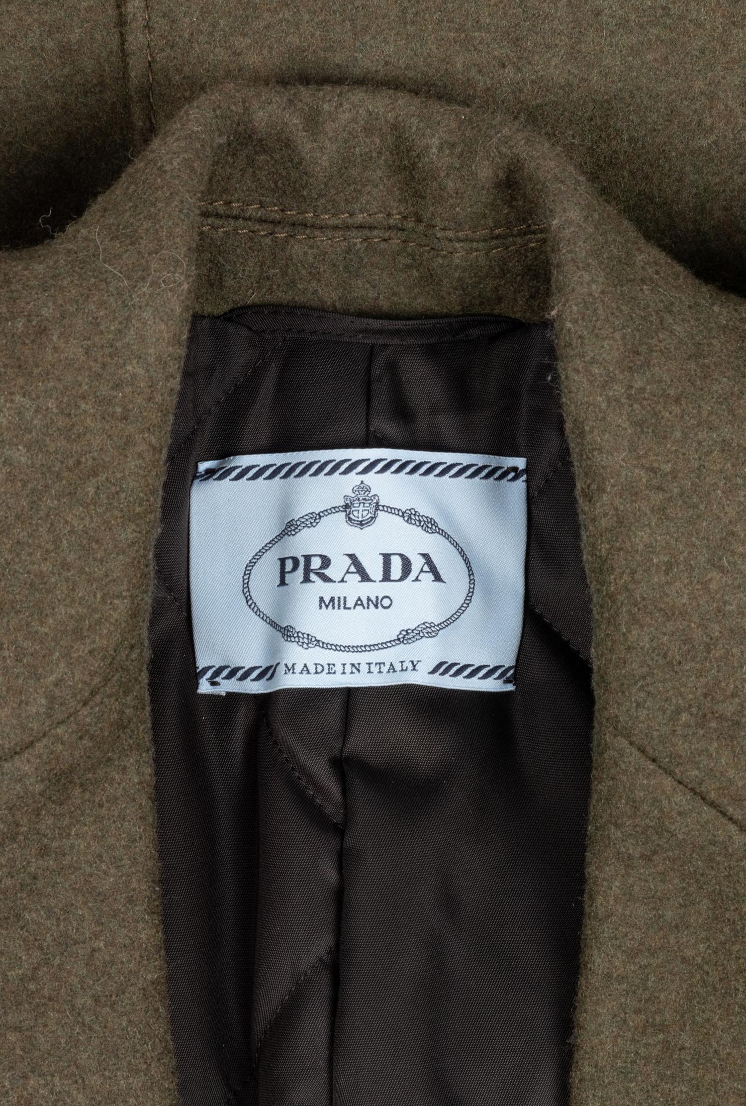 Prada Green Wool Coat With Black Sleeves, 2019