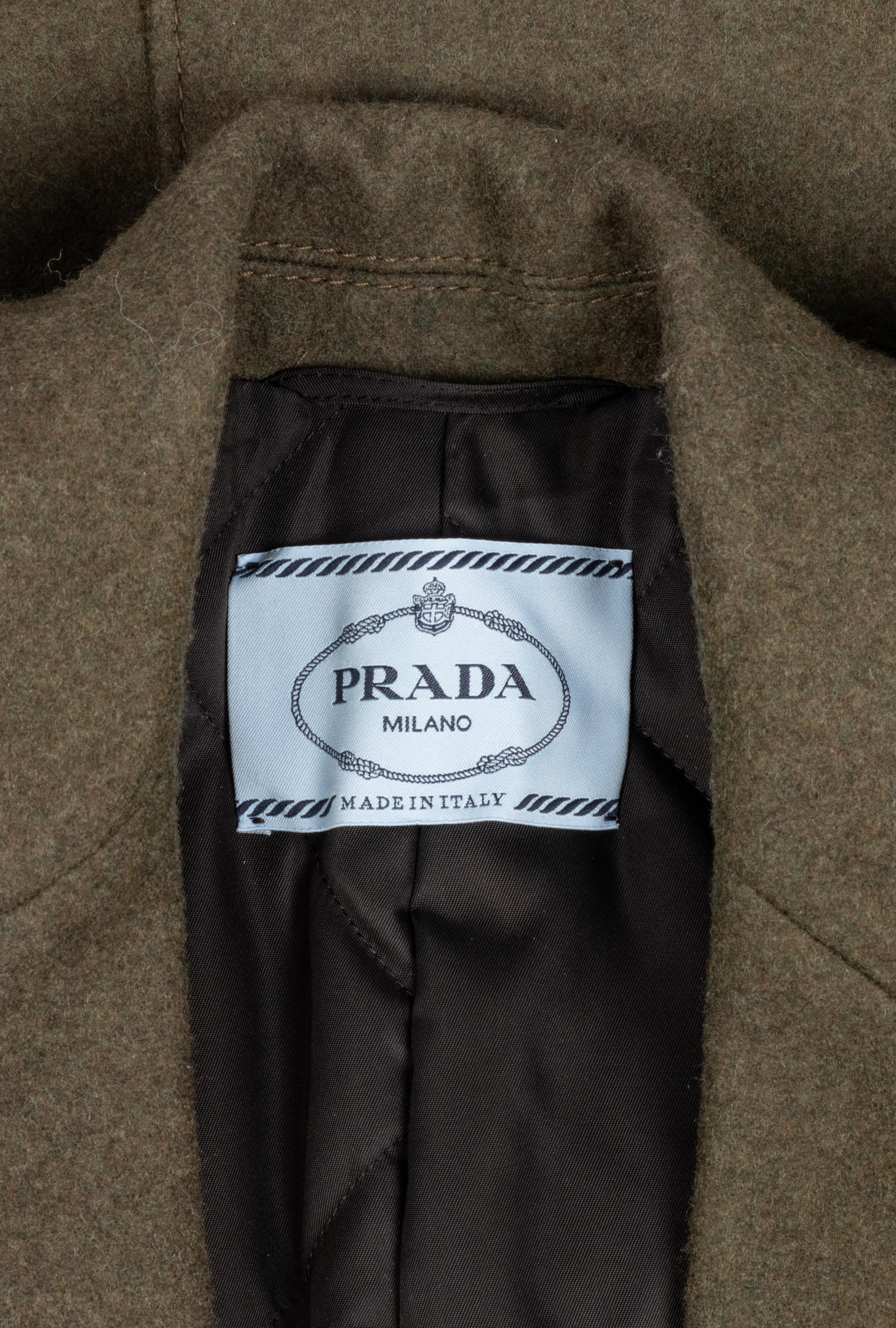 Prada Green Wool Coat With Black Sleeves, 2019