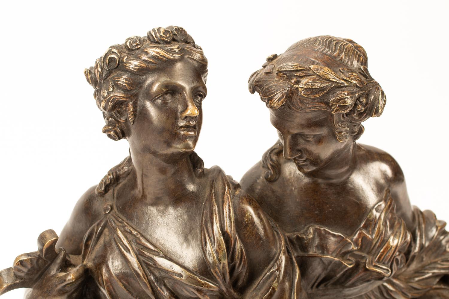 After Guillaume II Coustou (French, 19th Century) La Musique s'inspire de la Poesie bronze signed Coustou Height 30 inches.