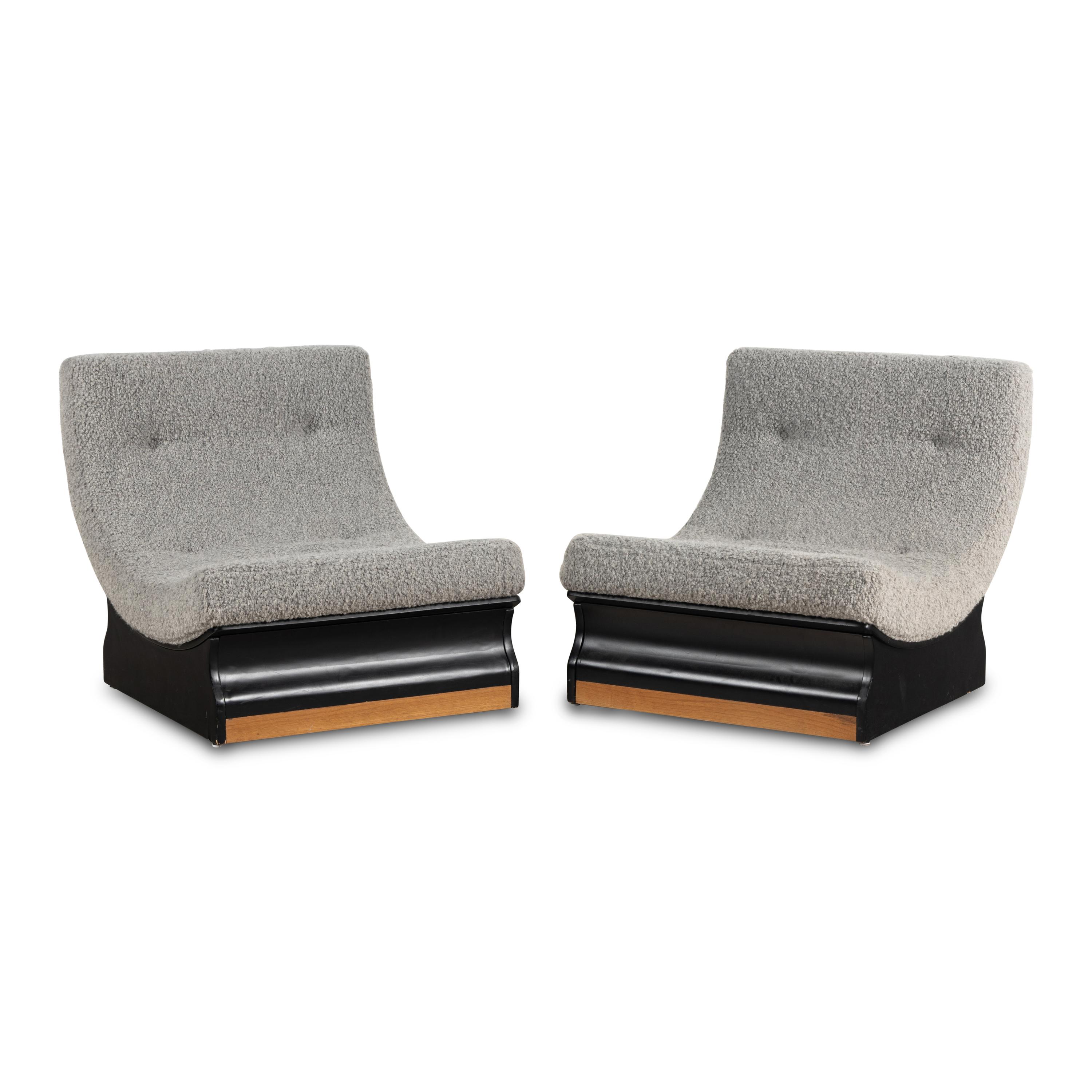 Italian Design c. 1960 — Pair of Low Curved Lounge Chairs