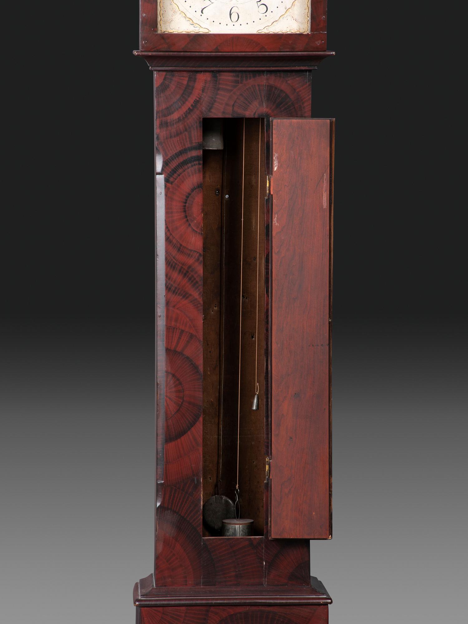 A Grain Paint Decorated Tall Case Clock