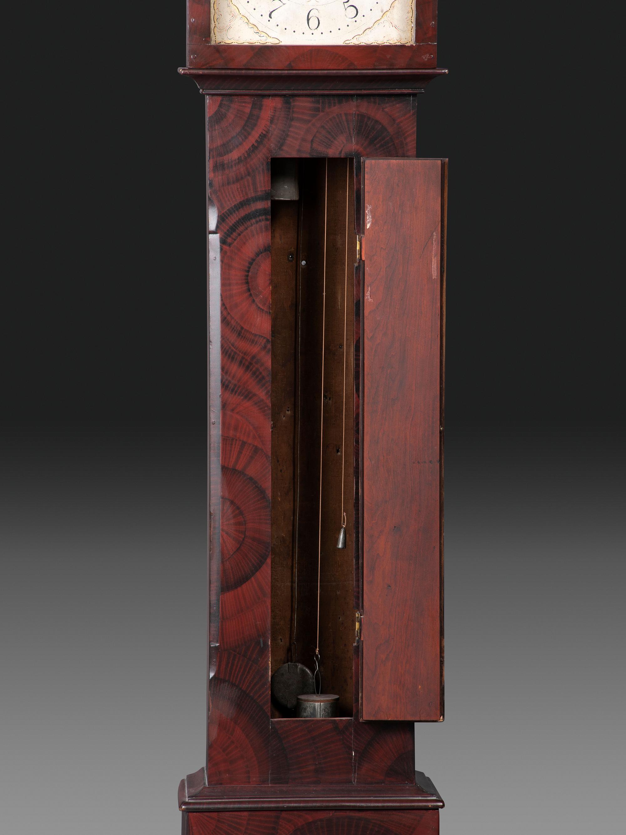 A Grain Paint Decorated Tall Case Clock