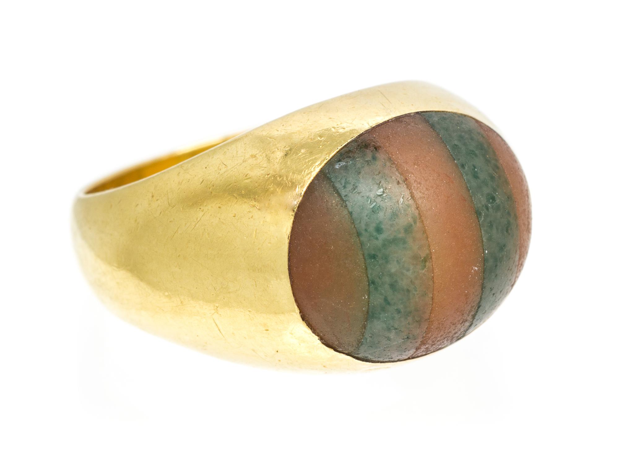 An 18 Karat Yellow Gold, Carnelian and Aventurine Ring, Tiffany & Co., 4.70 dwts.