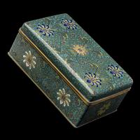 A Chinese Hongmu Lined Cloisonné Enamel Rectangular Covered Box, Late Qing/Republic Period 晚清/民國 ‘老天利製’黃花梨包鑲西番蓮紋掐絲琺琅拜匣