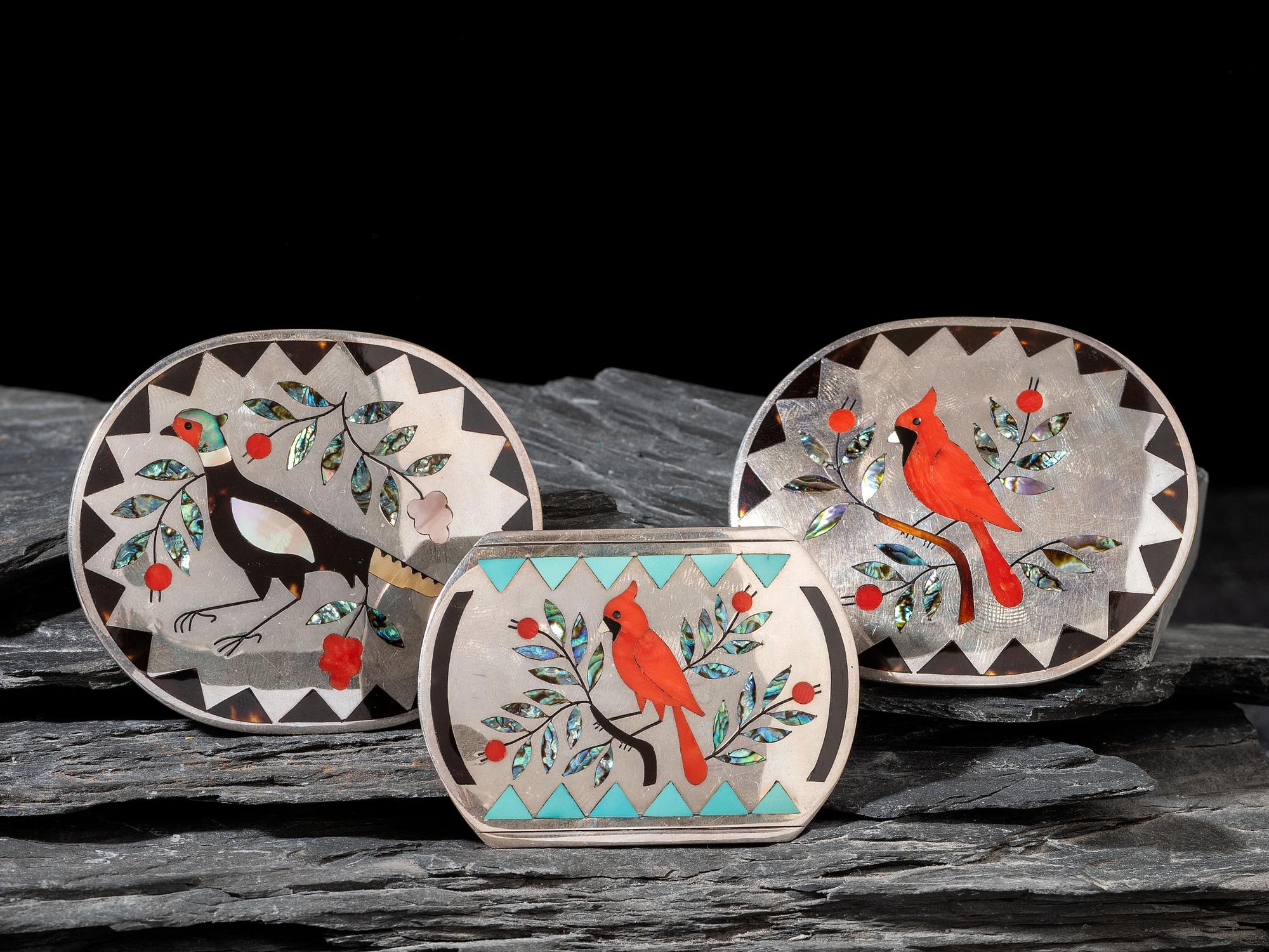 Mosaic Inlay Bird Belt Buckles