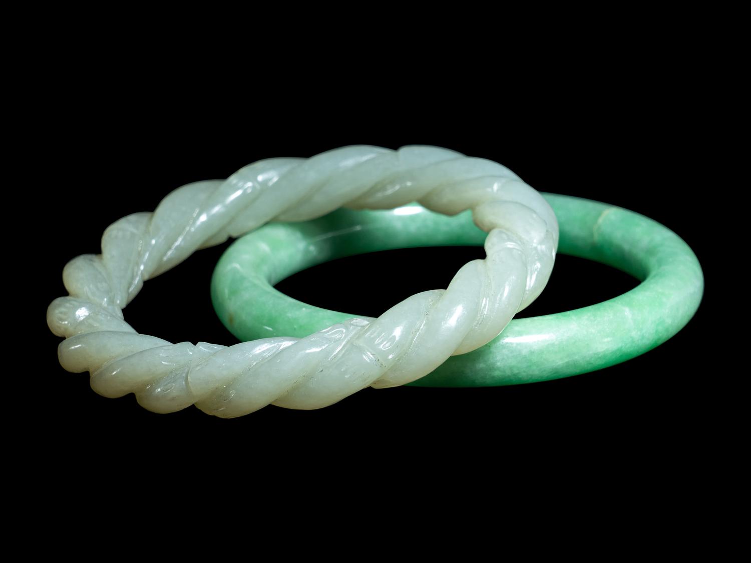 Two Chinese Jadeite and Jade Bangles