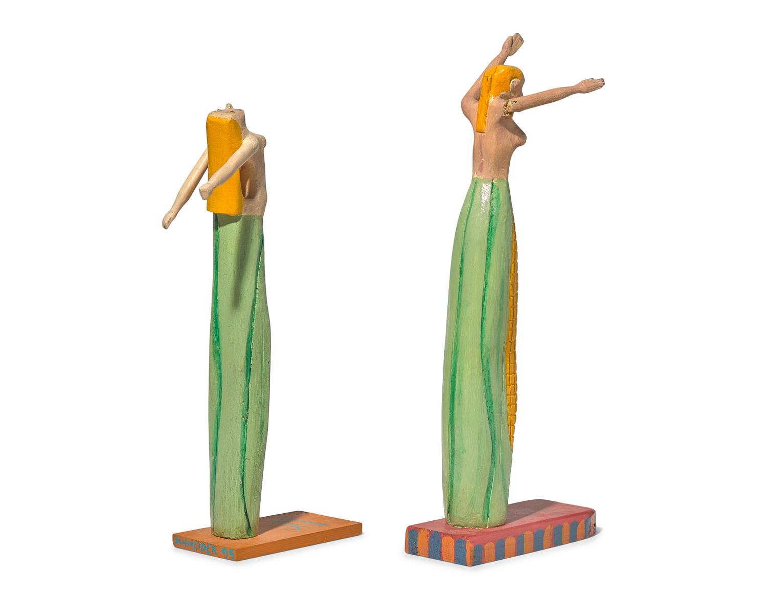 Canadian School 20th century, A Pair of Carved and Painted Corn Effigy Dolls , Dated "1995"