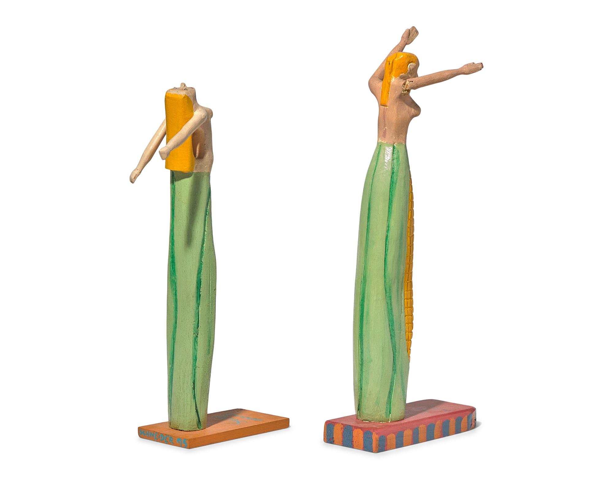 Canadian School 20th century, A Pair of Carved and Painted Corn Effigy Dolls , Dated "1995"