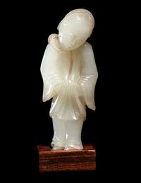 Two Carved Pale Celadon Jade Figures