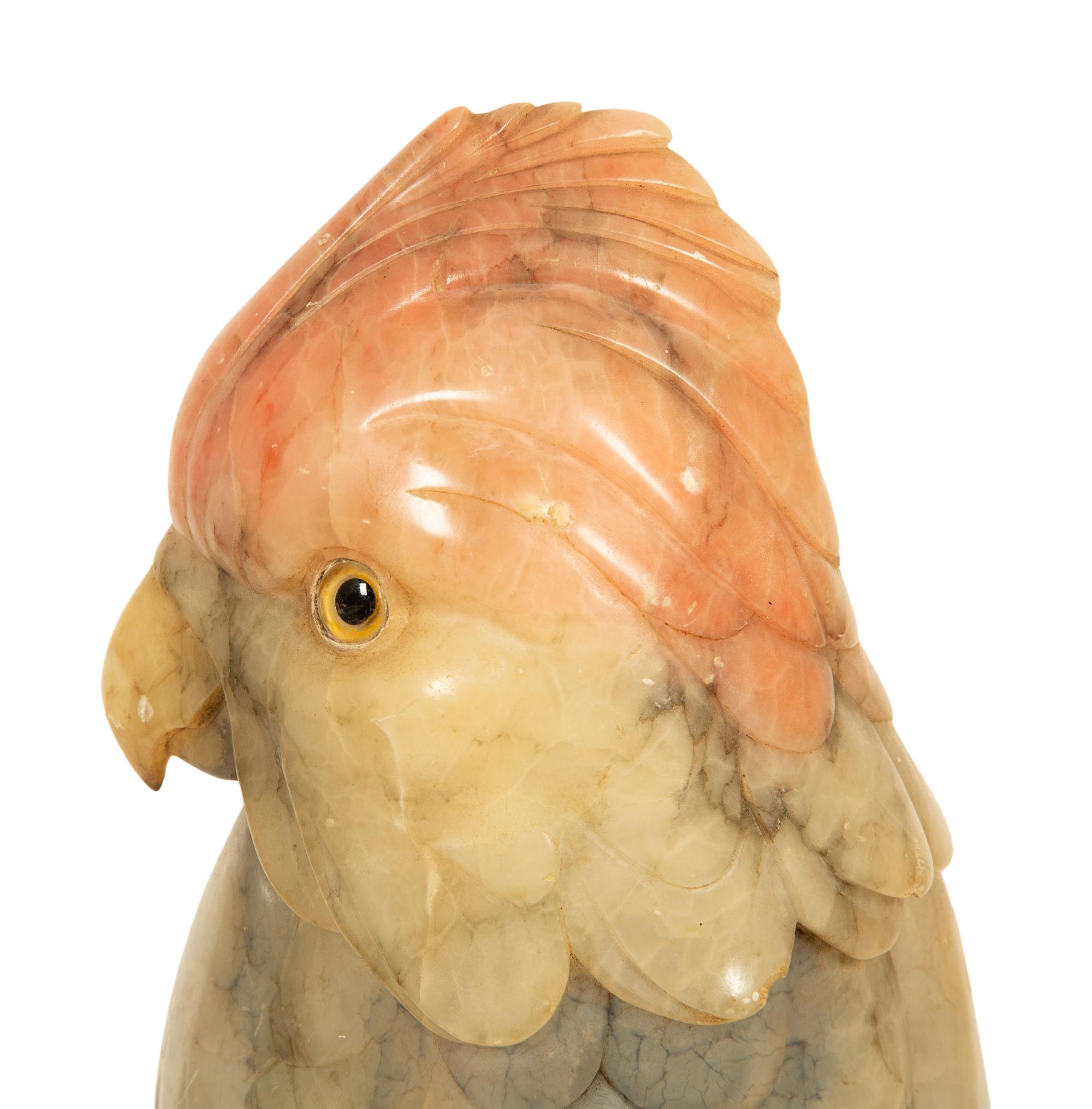 A Carved and Stained Hardstone Model of a Parrot — 20th Century