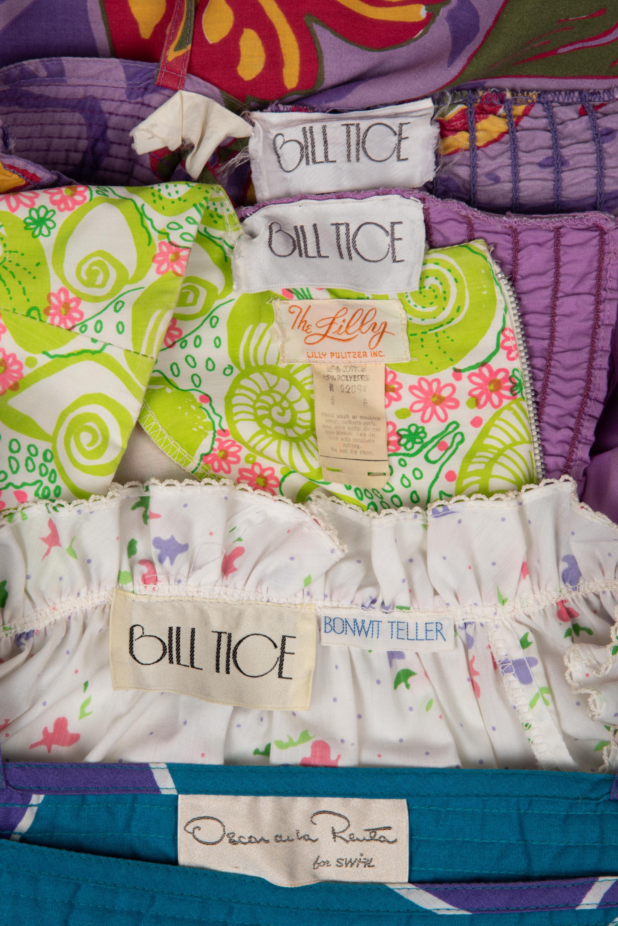 Five Floral Dresses by Oscar de la Renta, Bill Tice and Lilly Pulitzer, 1970-80s