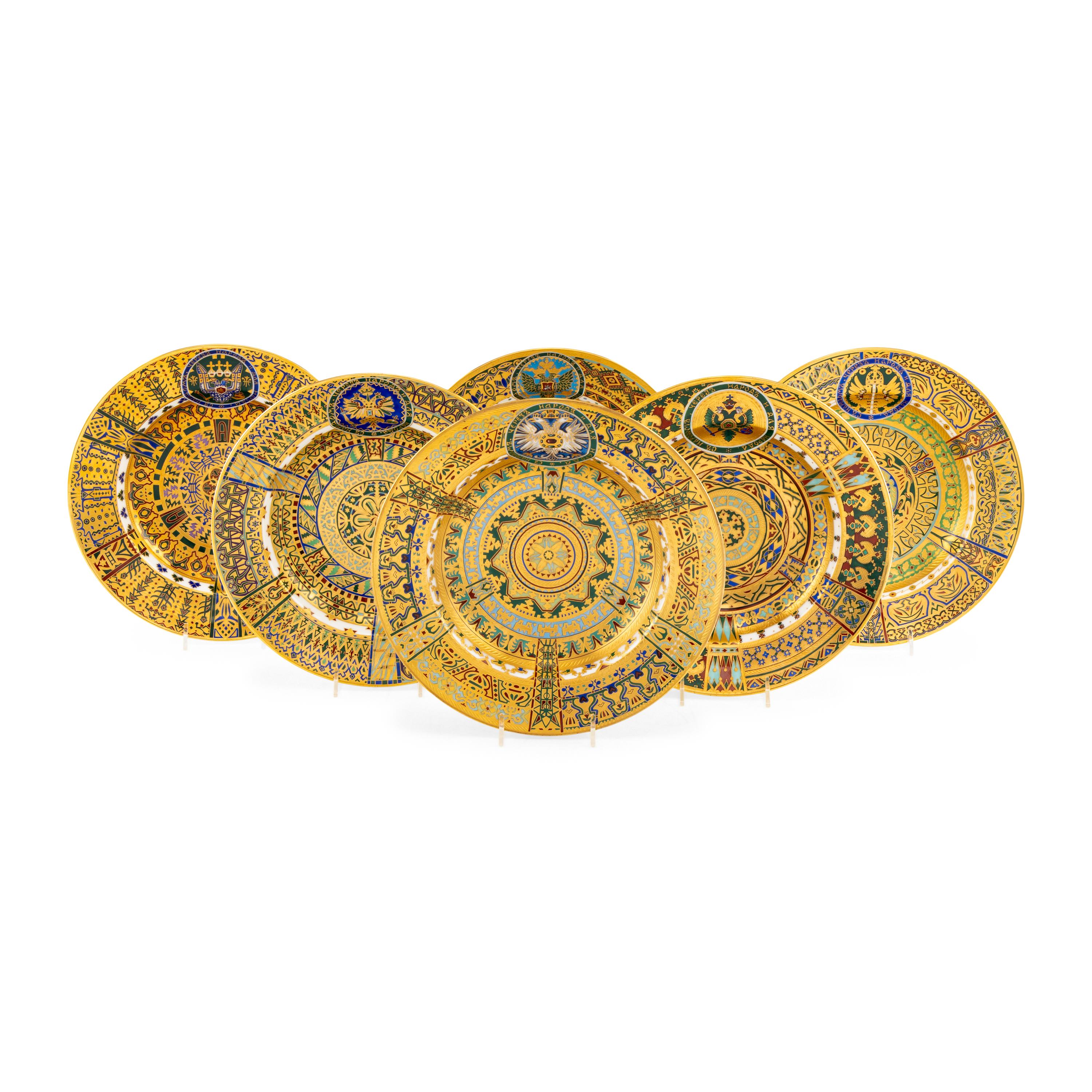 A Set of Six Kornilov Brothers Porcelain Soup Bowls