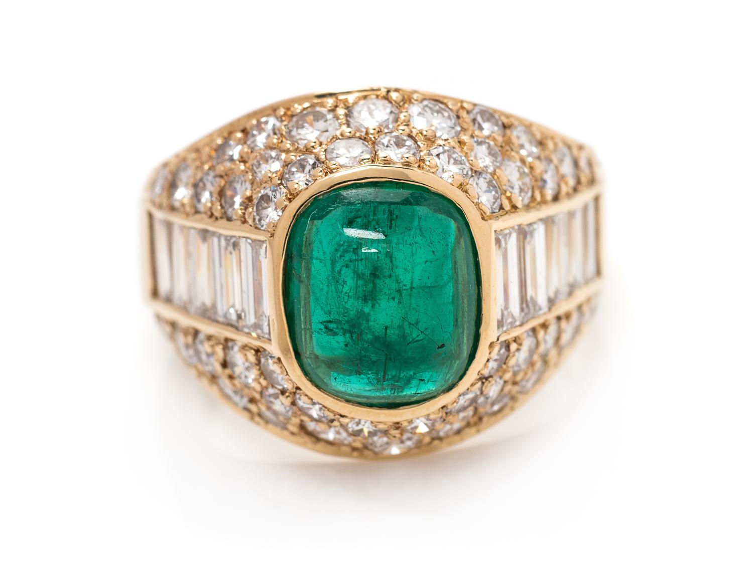 An 18 Karat Yellow Gold, Zambian Emerald and Diamond Ring,