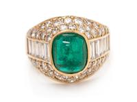 An 18 Karat Yellow Gold, Zambian Emerald and Diamond Ring,