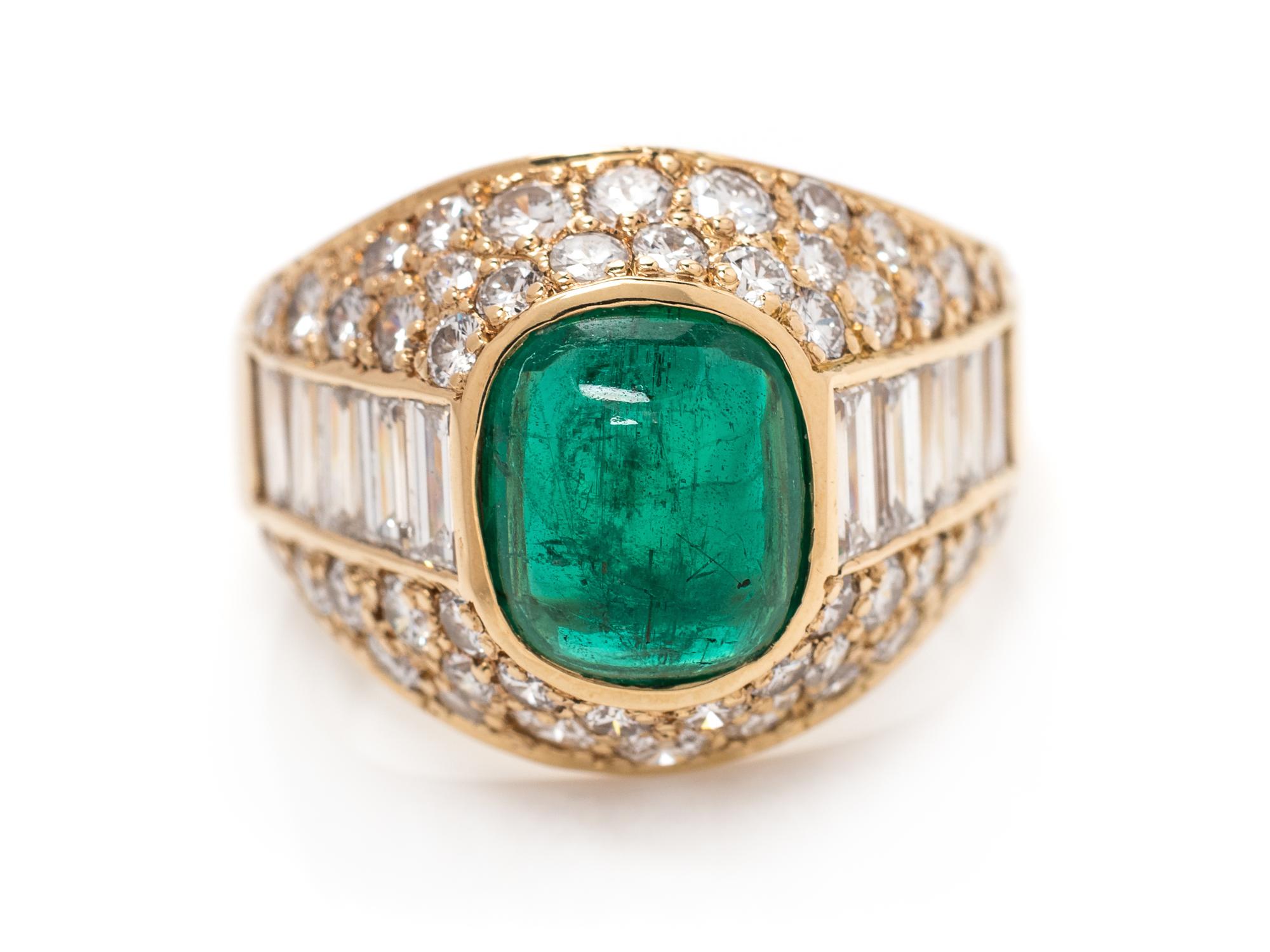 An 18 Karat Yellow Gold, Zambian Emerald and Diamond Ring,