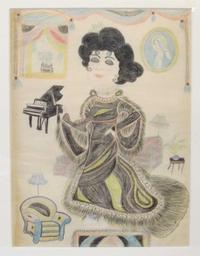 American School 20th century seven drawings of ladies in parlor rooms