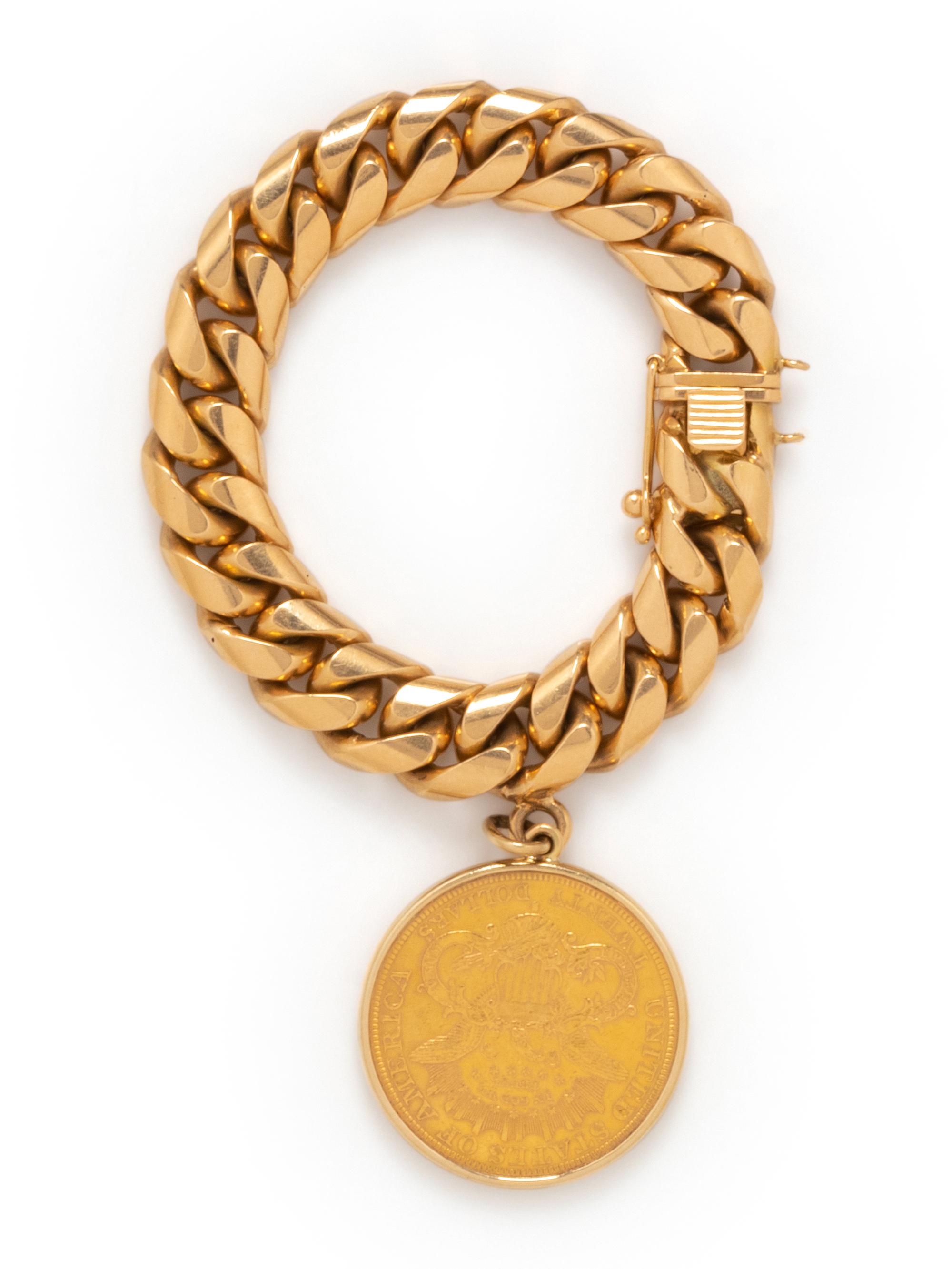 YELLOW GOLD AND $20 LIBERTY COIN CHARM BRACELET