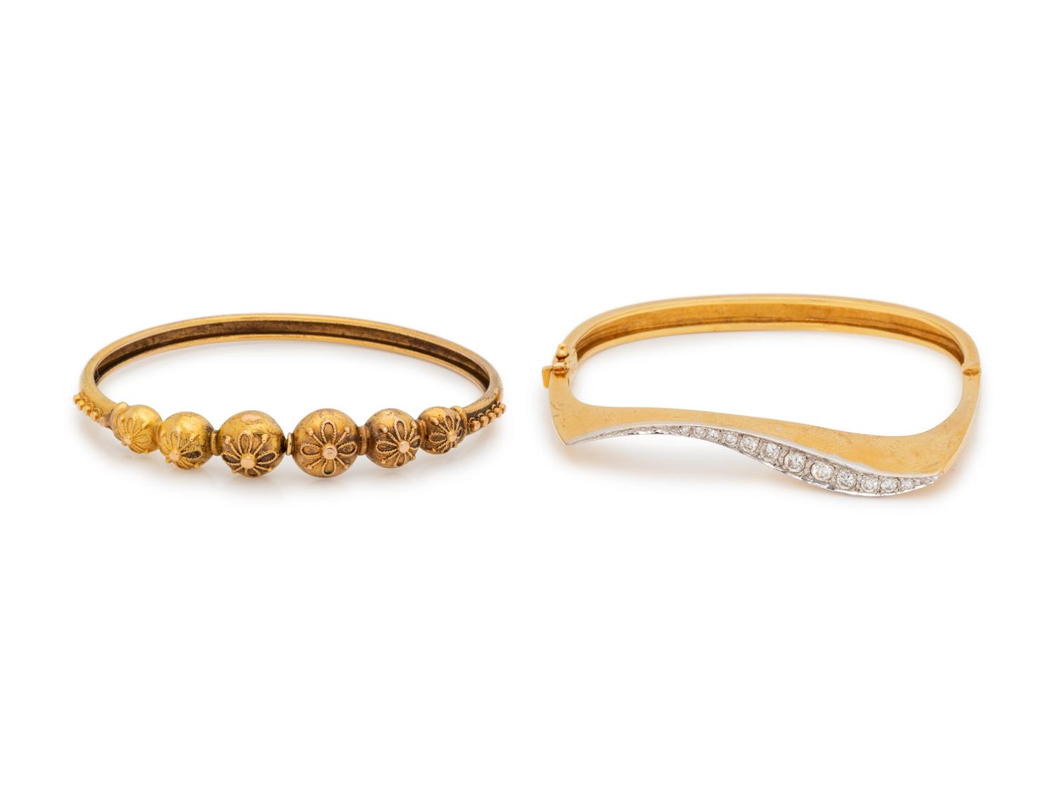 A Collection of Yellow Gold Bangle Bracelets,
