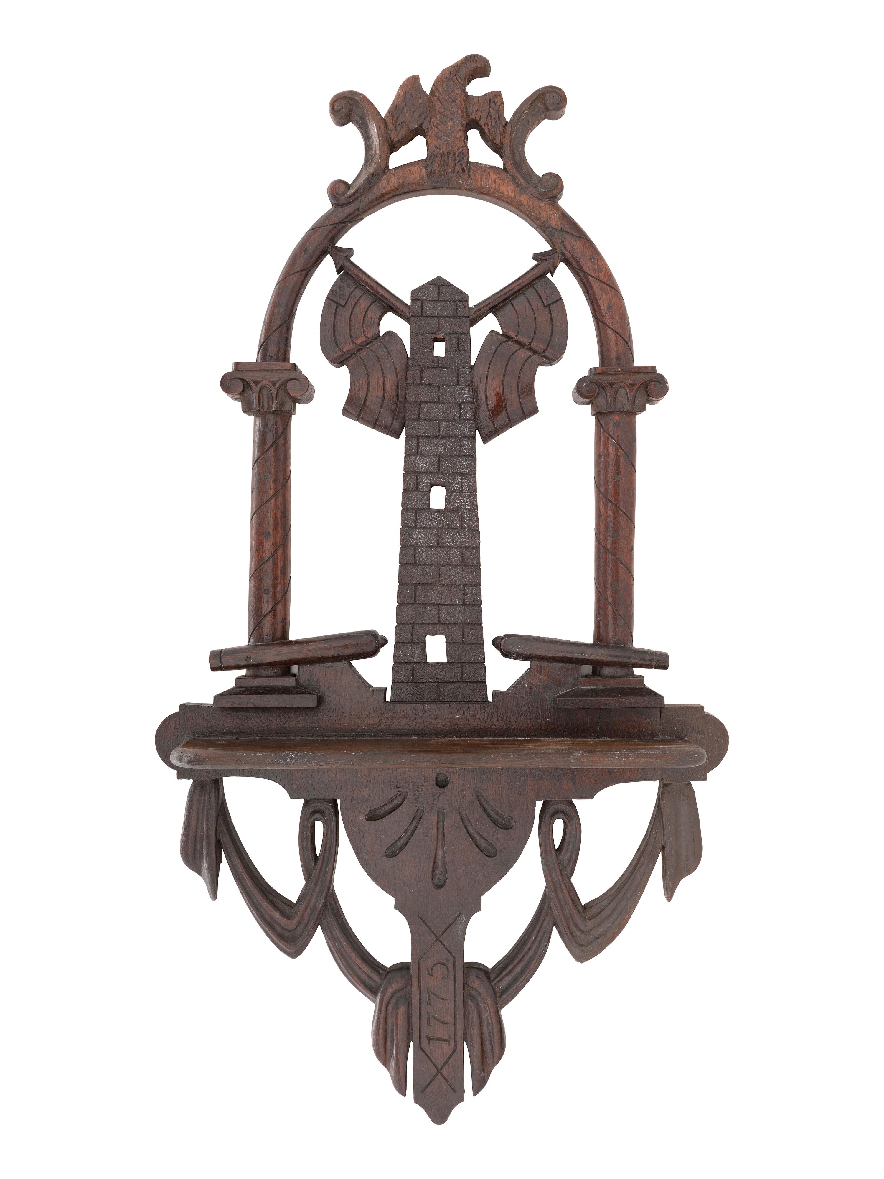 [AMERICANA]. Folk art carved patriotic shelf featuring eagle and cannon.