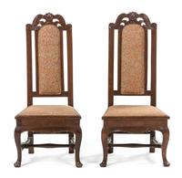 A Pair of Italian Walnut Hall Chairs, Height 43 inches.