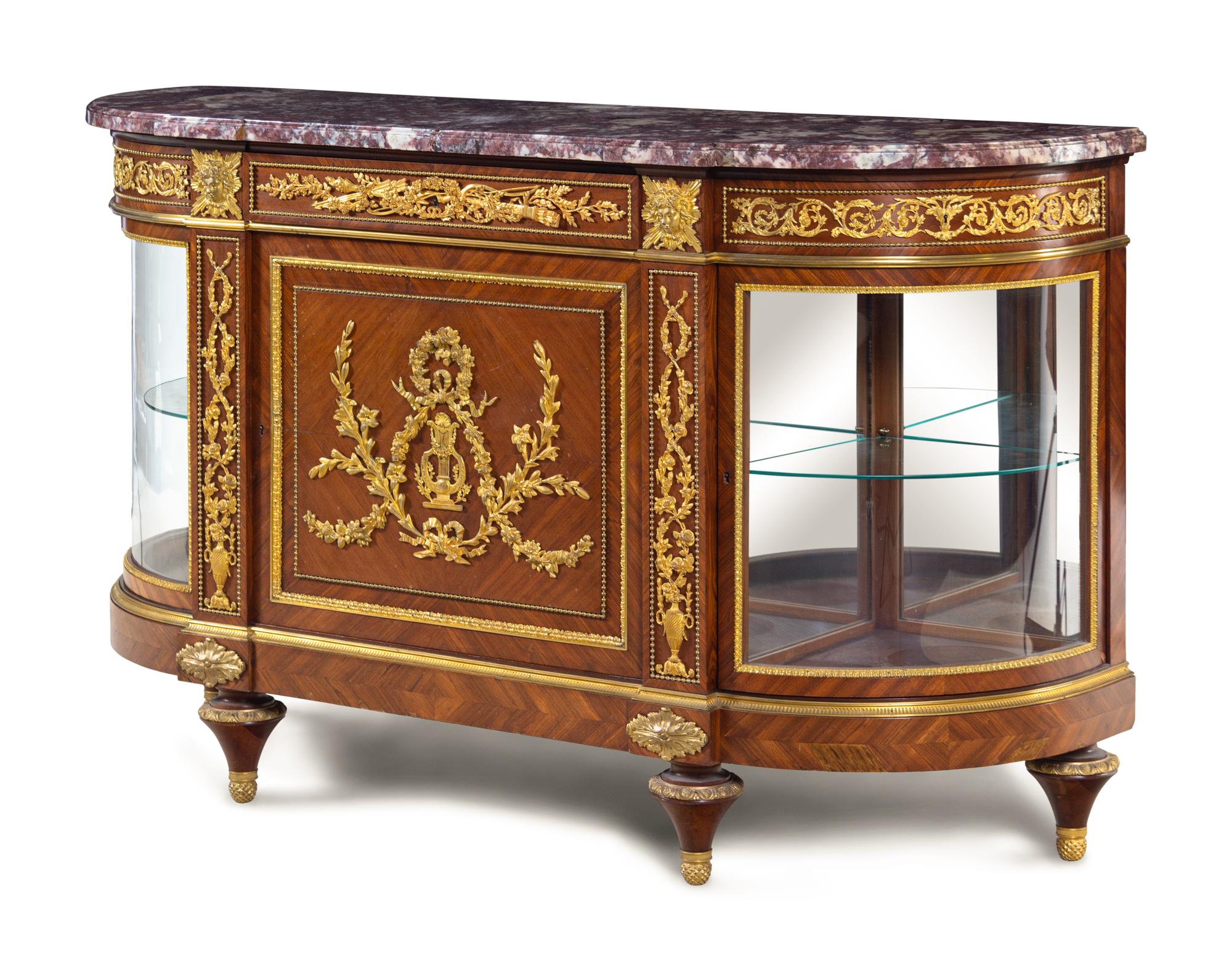 A Louis XVI Style Gilt Bronze Mounted Mahogany Marble-Top Server