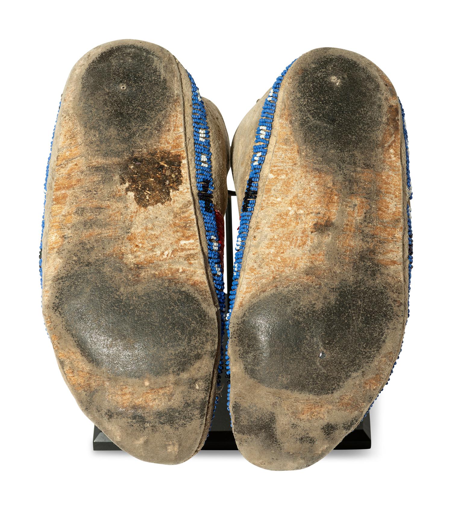 Northern Plains Quilled and Beaded Hide Moccasins