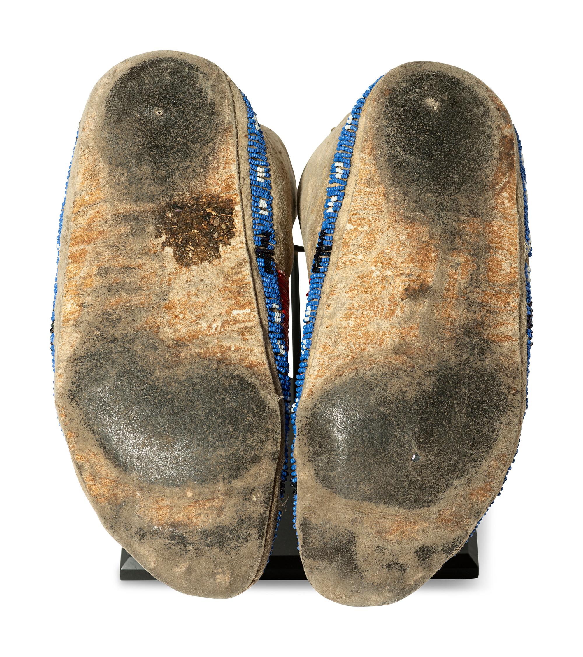 Northern Plains Quilled and Beaded Hide Moccasins