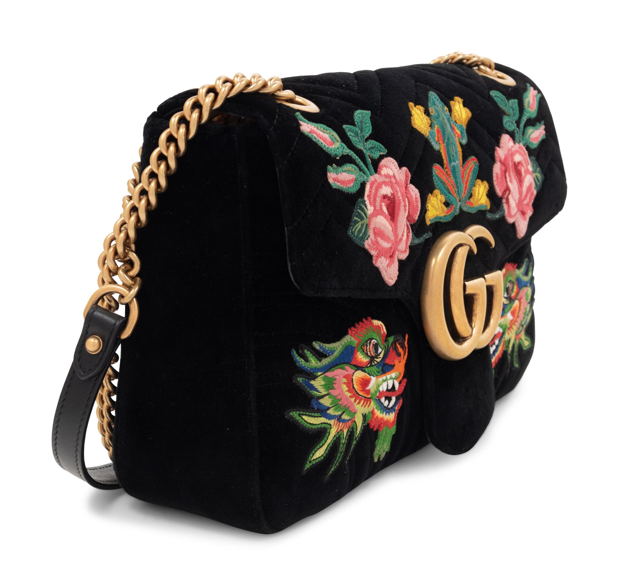 Gucci 110th Anniversary GG Marmont Small Dragon Velvet Shoulder Bag, 2017