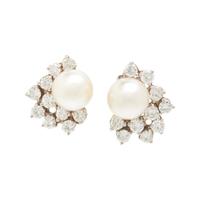 CULTURED PEARL AND DIAMOND STUD EARRINGS