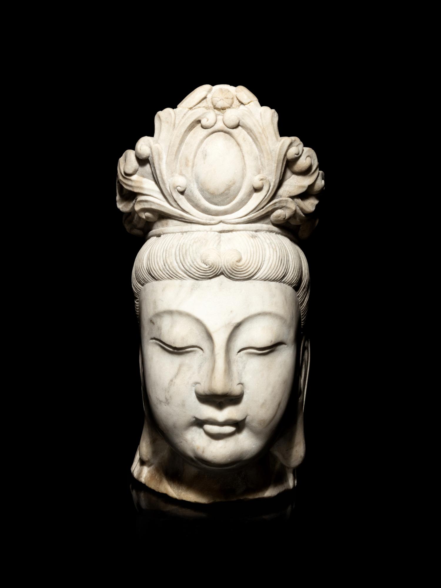 A Chinese White Marble Head of Guanyin