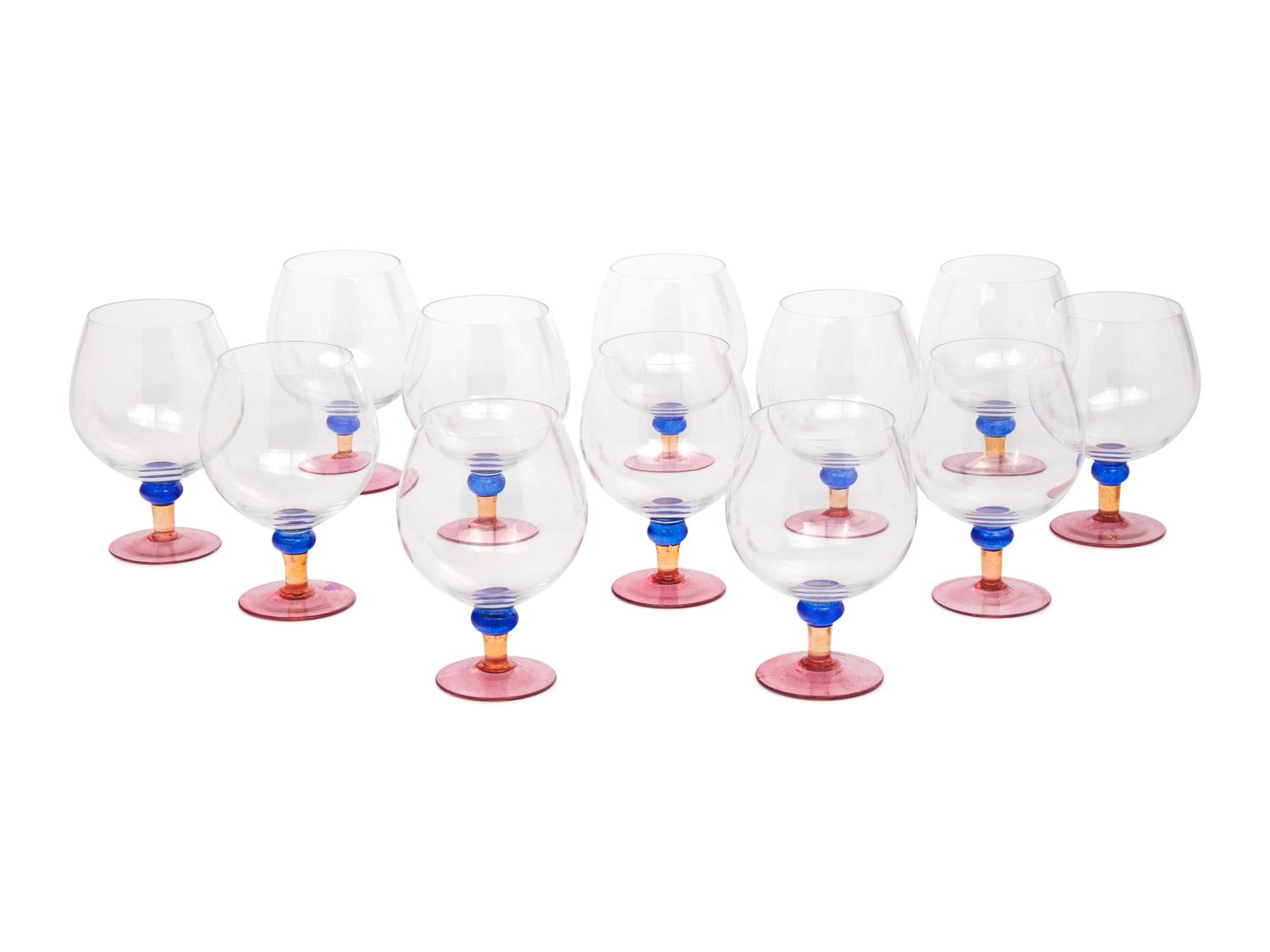 A Set of Twelve Czech Colored Glass Snifters