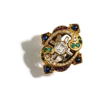 YELLOW GOLD, MULTIGEM, AND EMERALD CUT CUBIC ZIRCONIA RING