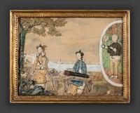 A Chinese Export Trapunto and Painted Silk Embroidery Panel