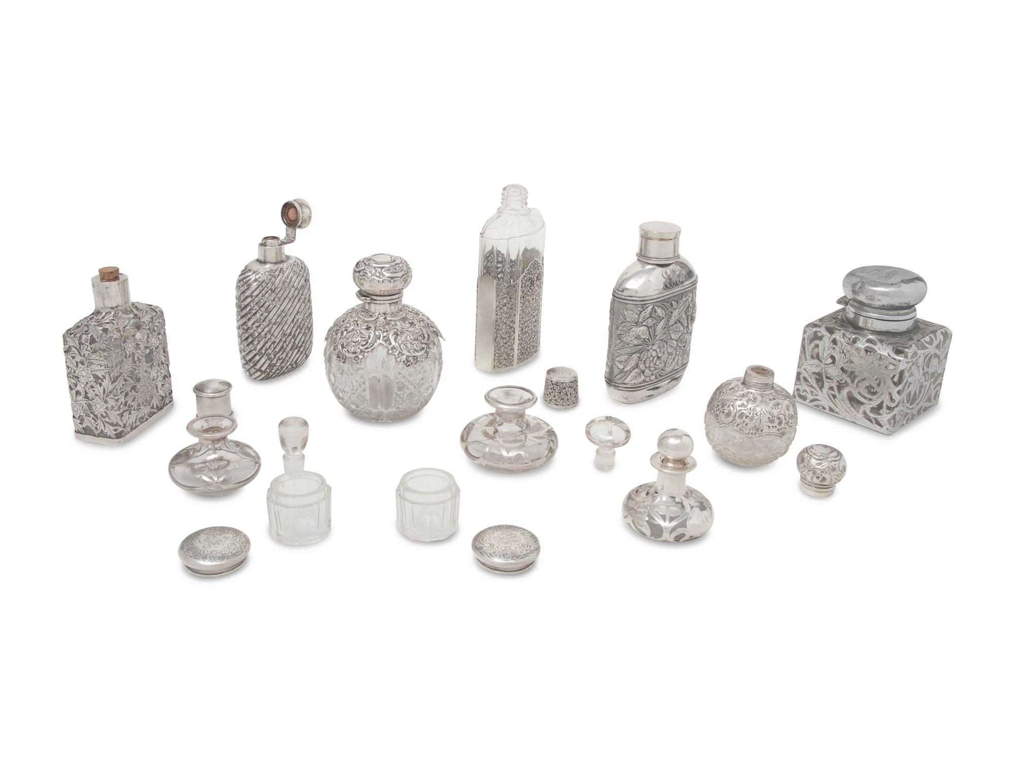 A Collection of Eleven Silver-Mounted Cut Glass Articles