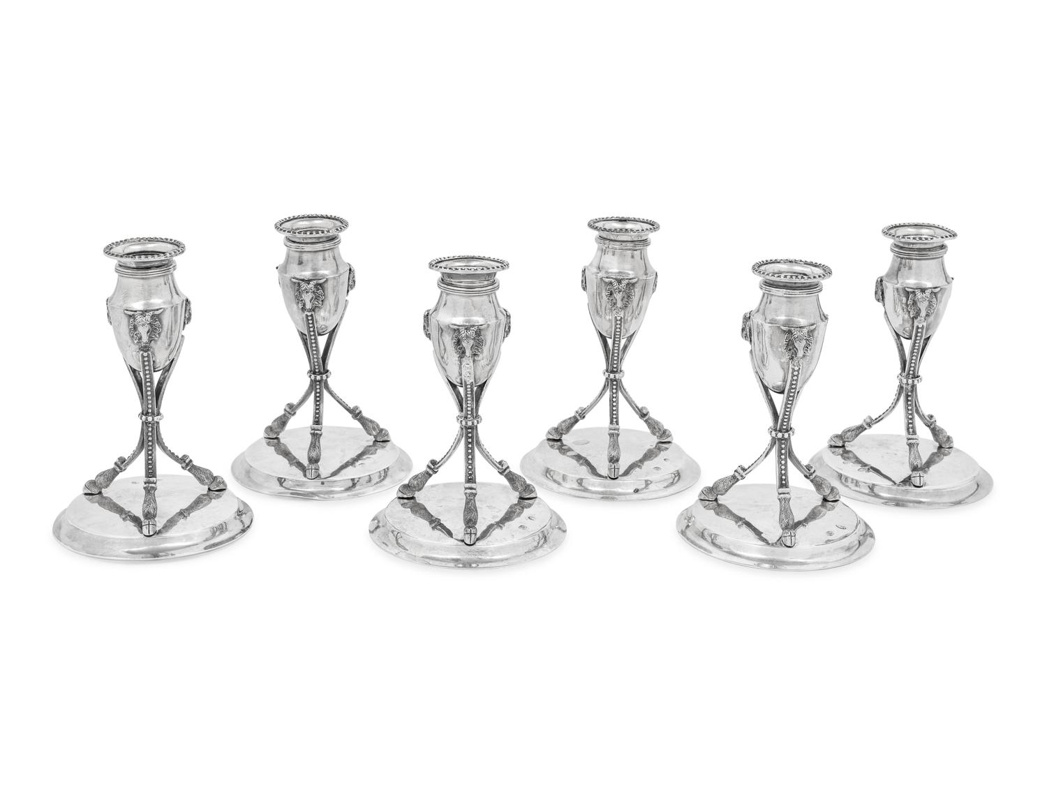 A Set of Six German Silver Candlesticks
