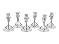 A Set of Six German Silver Candlesticks