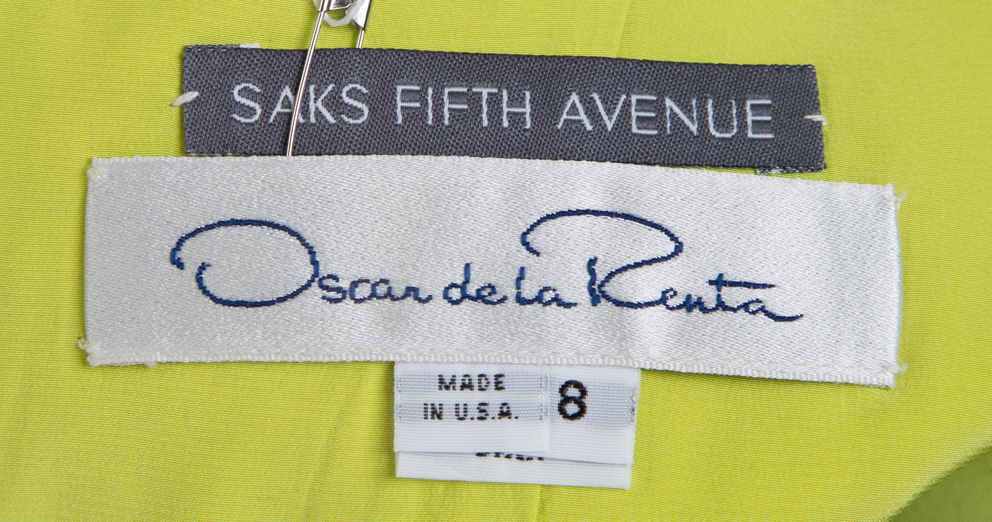 An Oscar de la Renta Chartreuse Silk Sleeveless Cocktail Dress, Size 8; Wrap: 84" x 16.5".