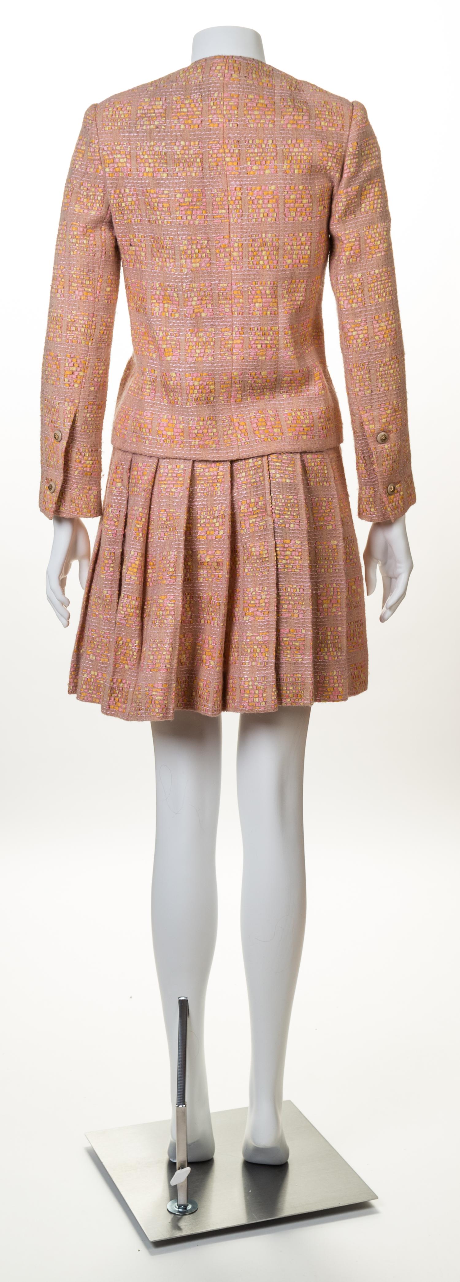 A Chanel Creations Dusty Rose Wool Skirt Ensemble, Size 4.
