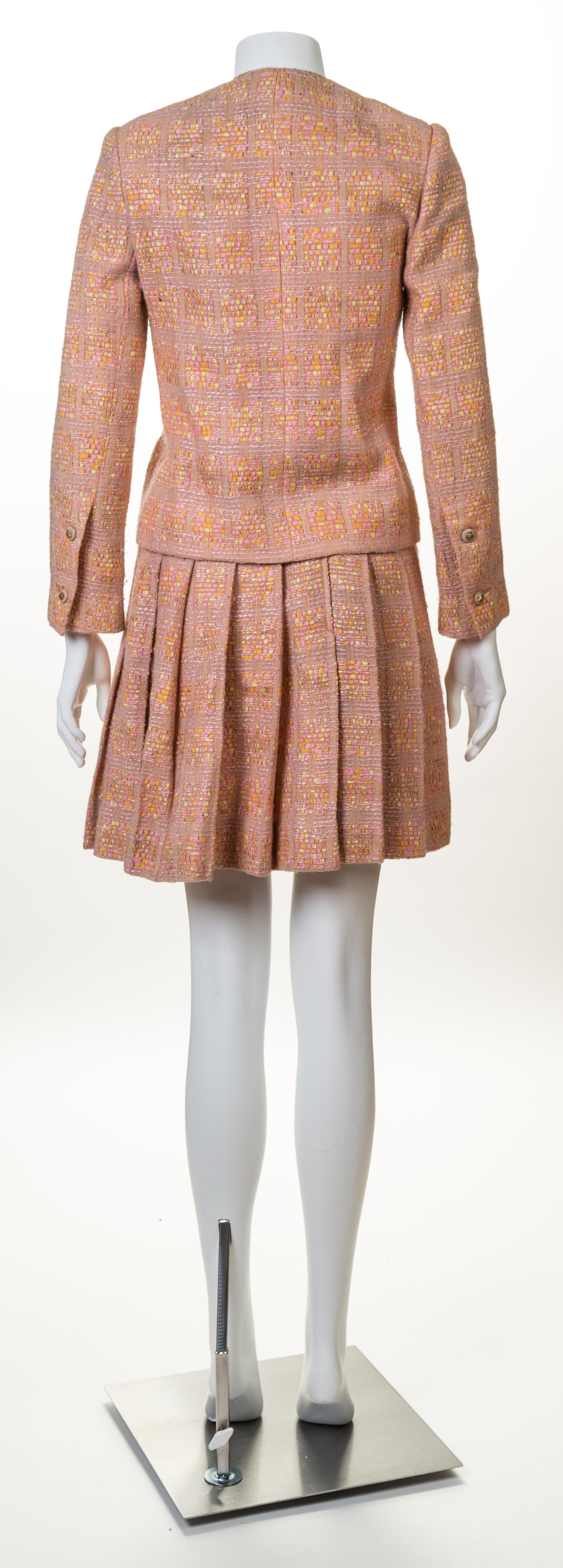 A Chanel Creations Dusty Rose Wool Skirt Ensemble, Size 4.