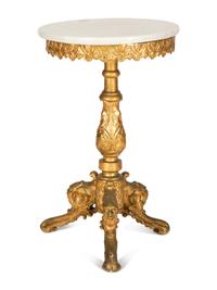 An Italian Baroque Style Giltwood Marble-Top Side Table