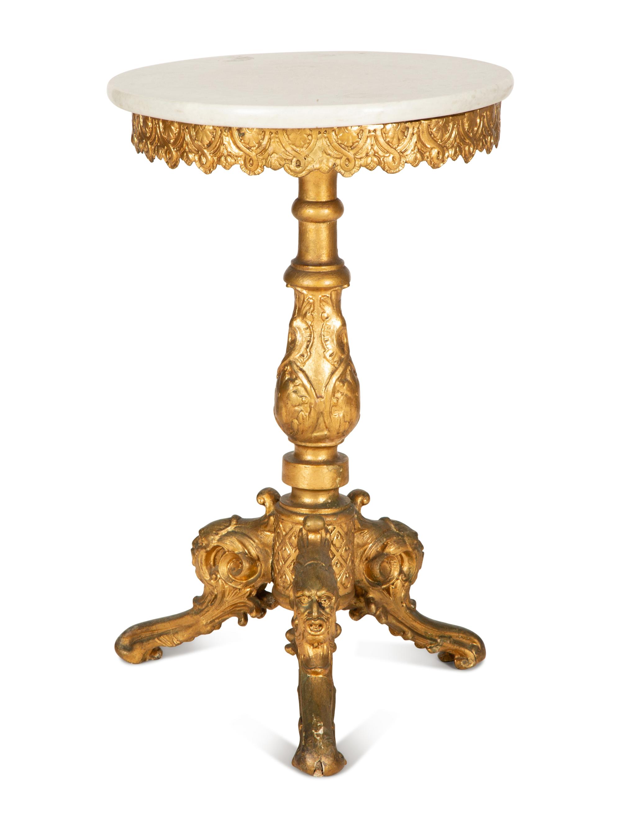An Italian Baroque Style Giltwood Marble-Top Side Table