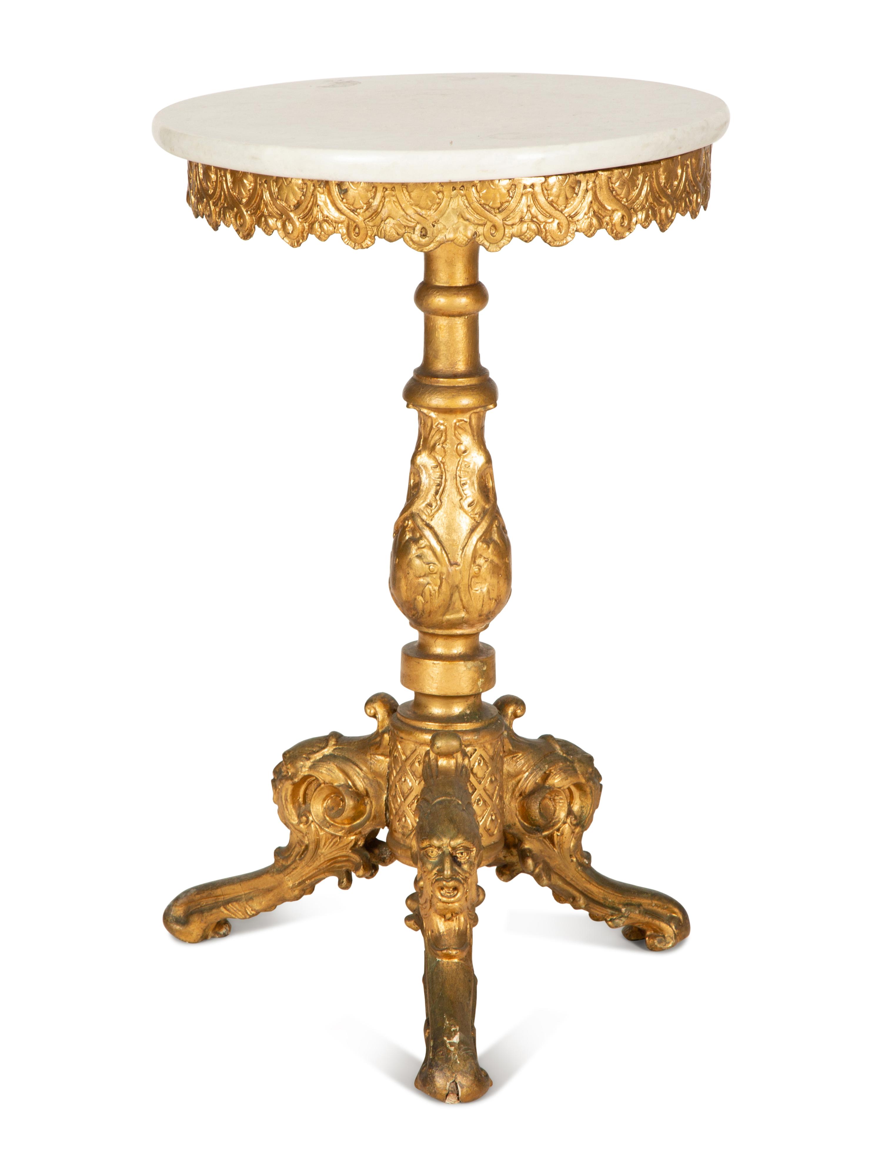 An Italian Baroque Style Giltwood Marble-Top Side Table