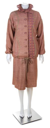 A Koos Dusty Rose Wool Three Piece Skirt Ensemble, No size.