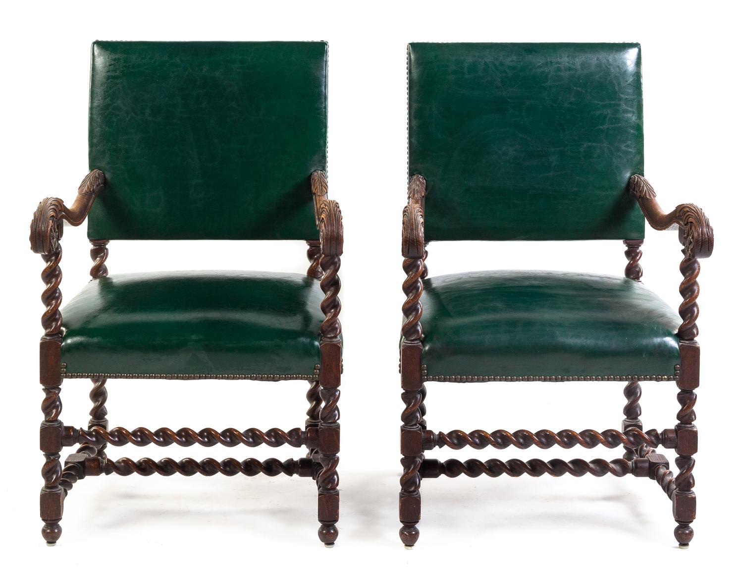 A Pair of Henry II Style Open Armchairs Height 38 inches. — 20TH CENTURY