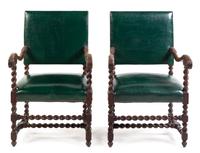 A Pair of Henry II Style Open Armchairs Height 38 inches. — 20TH CENTURY