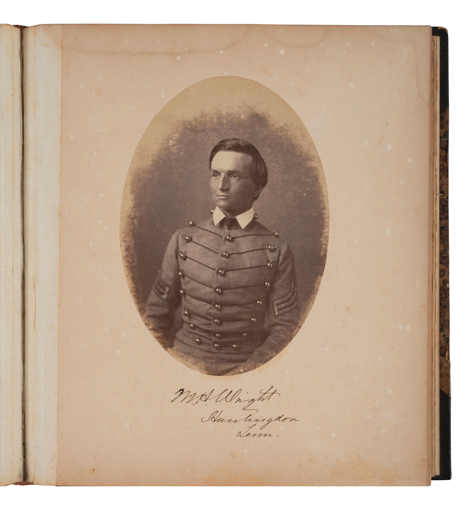 [MILITARIA - CIVIL WAR]. West Point album featuring 34 portraits of faculty, staff, and cadets, many of whom would serve in the Civil War, 1859.
