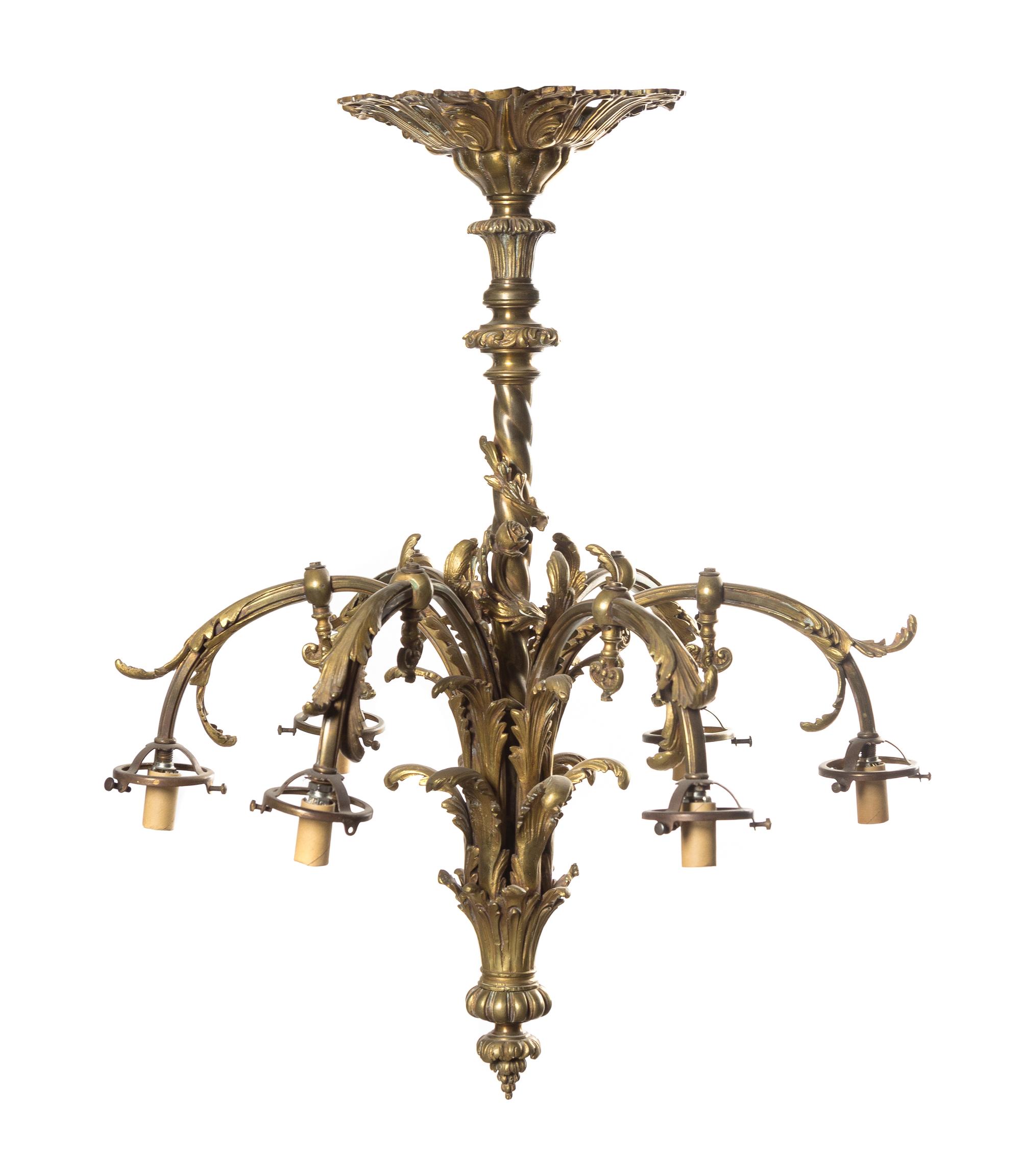 A Louis XV Style Gilt Bronze Six-Light Chandelier, Height 25 x diameter 22 inches.