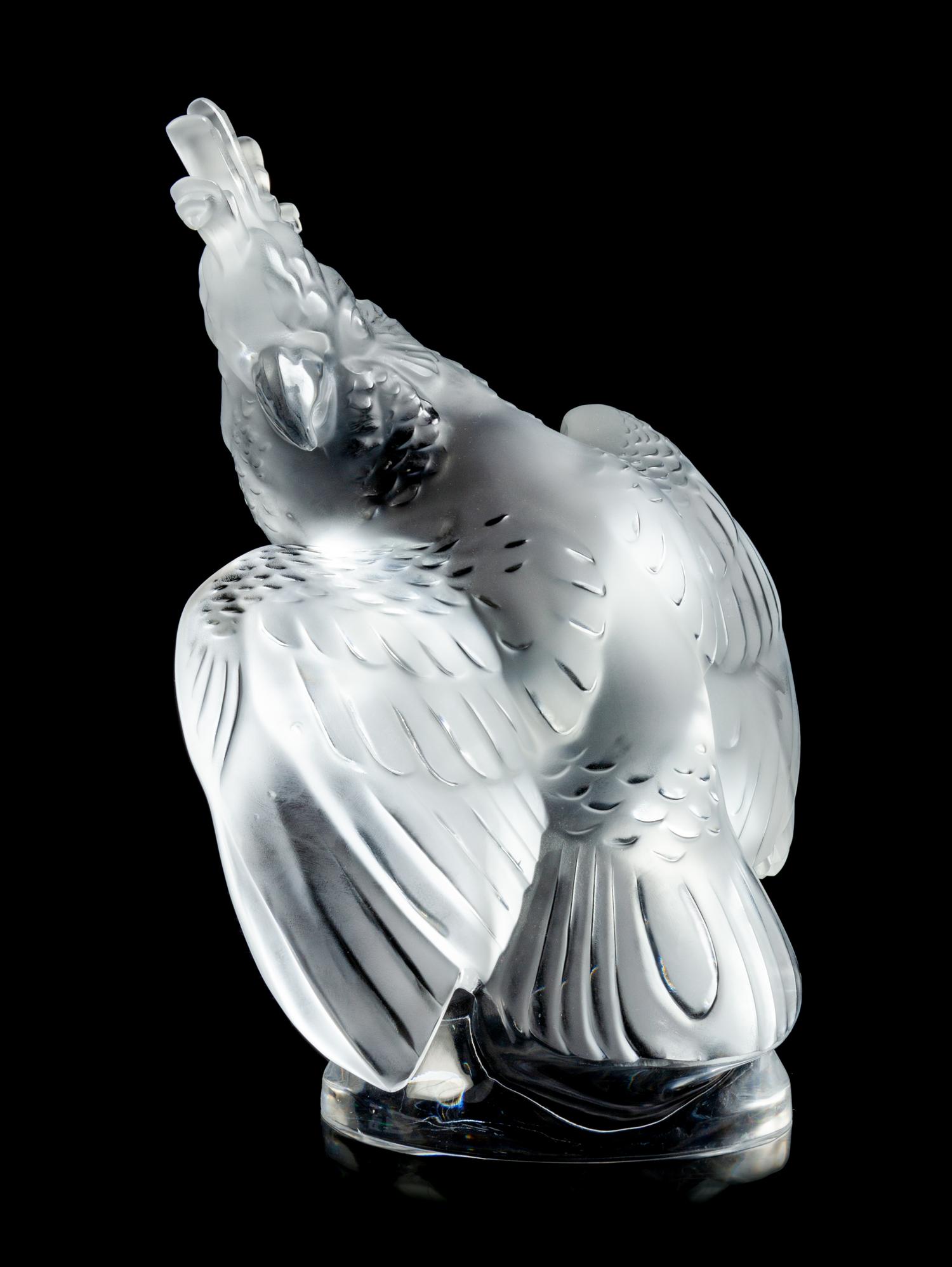 A Lalique Molded and Frosted Glass Figure of a Cockatoo